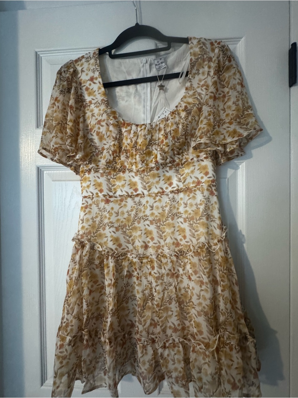 Angel Biba Cream Mini Dress with Mustard Floral Print